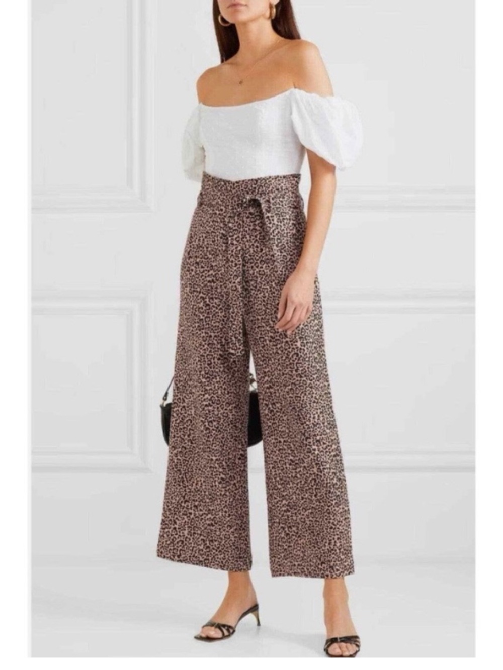 Reformation JACKIE Leopard Print Wide Leg Crop Linen Pants Size 4